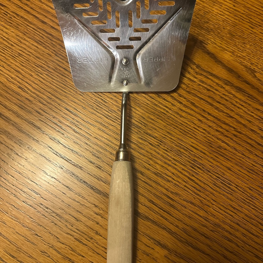 Vintage Ekco Stainless Steel Slotted Turner with Wooden Handle